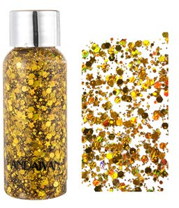 GL-Turelifes Meerjungfrau Pailletten Chunky Glitter Flüssigkeit Lidschatten Glitter Body Gel Festival Glitter Kosmetik Gesicht Haar Nägel Make-up Langanhaltend schaumig 30 g (02# Gold)