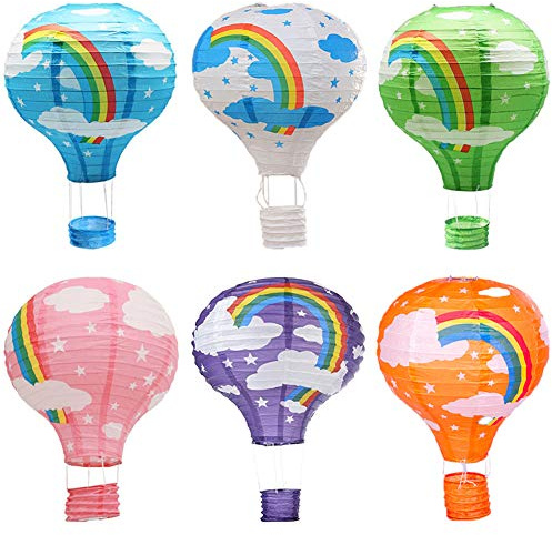 Famgee Hanging Hot Air Balloon Paper Lanterns Set Party Decoration Birthday Wedding Christmas Party Decor Gift Set Pack of 6 Pieces 30 cm (12) (Rainbow)