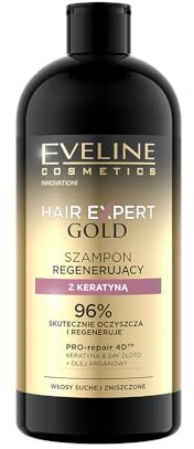 Eveline Cosmetics Hair Expert Gold Regenerierendes Keratin-Shampoo mit PRO-repair 4D Technologie für trockenes & geschädigtes Haar, Hair Expert Gold Serie