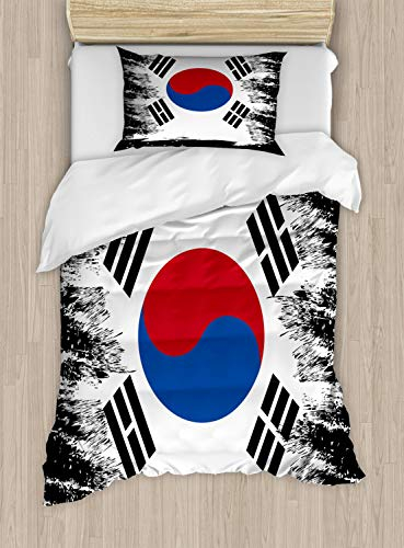 ABAKUHAUS Korean Flag Bettbezugs Set für Einzelbetten, Land, Milbensicher Allergiker geeignet mit Kissenbezug, 130 x 200 cm, Khaki
