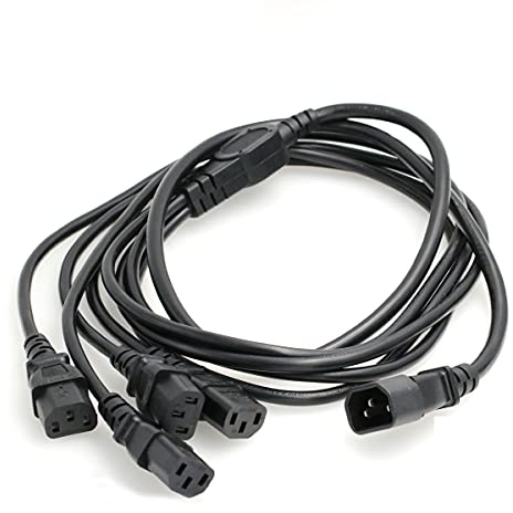 DRRI IEC C14 Male to 4X C13 Female Socket Y Splitter Extension Cord 10A 250V for PDU UPS System