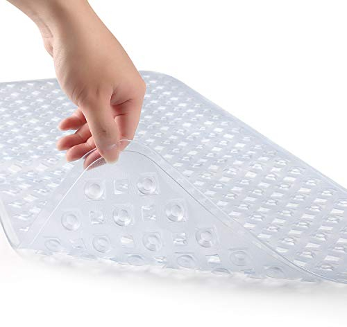 WELTRXE Bathtub Mat Non Slip Shower Mat with 260 Suction Cups, Machine Washable Anti-Mould Bath Mats Anti Slip Safety PVC Bathroom Mat for Elderly Kids Pets, Clear, 88 x 40 cm