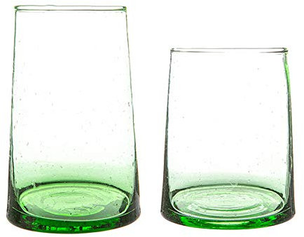Nicola Spring 12pc Merzouga Recycled Glassware Set - Green Glass - Sustainable Hand-Blown Moroccan Tumblers & Highball Glasses for Juices, Cocktails, Water, Home, Bar, Dining Table, Eco-Friendly Gift