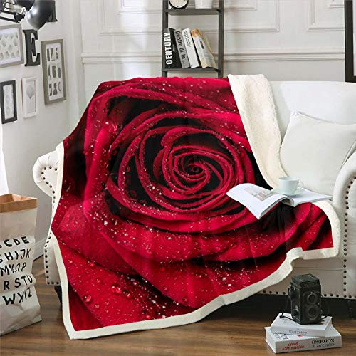 Tbrand Blumen Kuscheldecke 3D Rote Rose Wohndecke für Kinder Frauen Mädchen Romantische Liebe Decke 150x200cm Luxus Flanell Fleecedecke für Sofa