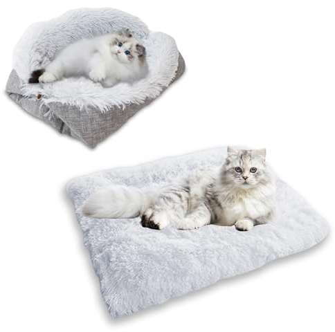 ToKinCen Lit pour Chat Chien, 2 en 1 Double Usage Couverture pour Chien Chat Panier pour Chat Nid de Chat Chien Maison Chat Confortable Chaud Ultra Doux Coussin Moelleux pour Chaton et Chiot