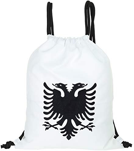 EXPRESS-STICKEREI Sportbeutel wasserdicht Turnbeutel mit Kordelzug | Beutel weiß | Adlerwappen Beuteltasche Männer/Frauen Gym Bag mit Albanien Flagge Rucksack mit Albania Wappen Albanien