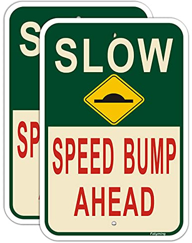 2 Stück Slow Speed Bump Ahead Schilder, Slow Down mit Speed Bump Emblem, 45,7 x 30,5 cm, Ingenieurqualität, Metall, reflektierend, stabil, rostig, Aluminium, wasserdicht, langlebig, einfach zu