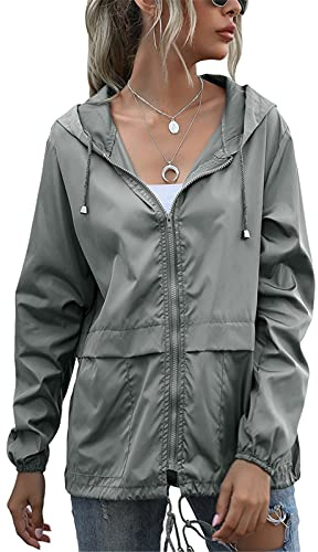 SotRong Chaqueta impermeable ligera y plegable para mujer, rompevientos para ciclismo al aire libre, chaqueta con cremallera con capucha, de secado rápido, impermeable a prueba de ducha