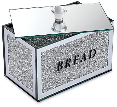 BTSKY 23 * 14 * 15cm Inside Sparky Glass Crystal Crushed Diamonds Bread Storage Box With Lid, Small Size