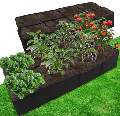 Gardzen 2 Stück Hochbeete aus Stoff, 6 x 120 x 30 cm – 8 Gitter für quadratische Gartenarbeit, Pflanzkasten für Gemüse, Kräuter, Blumen