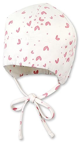 Sterntaler GOTS Beanie Herzen – Baby Mütze aus Singlejersey (Bio) mit Herzchenprint & Bindeband – Erstlingsmütze für Mädchen – GOTS-zertifizierte Babykleidung – Ecru, Gr. 35