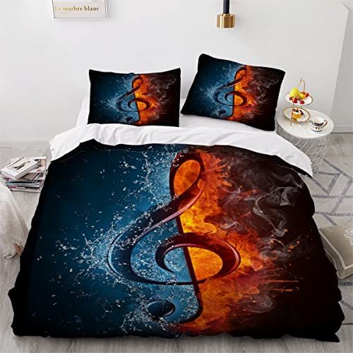RLYXGS Musik Note Bettwäsche Set Kinder Jungen Teens 135x200cm 3D Musiknoten Bettbezug Mikrofaser Weicher Mädchen Betten Set Mit Reißverschluss Raumdekor 3 Teilig mit 2 Kissenbezügen