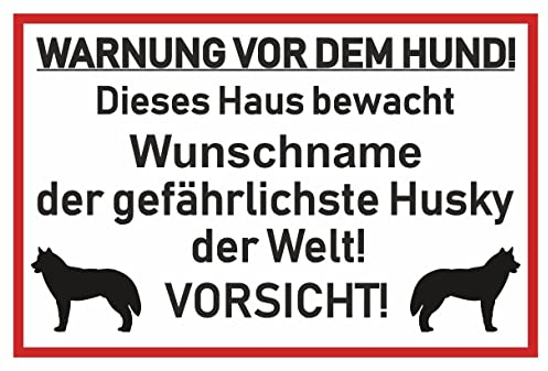 Samunshi® Aufkleber Husky Warnung - Schild Sticker Hinweisschild Warnschild Vorsicht Hund 10 x 6,7cm Husky Warnung schwarz