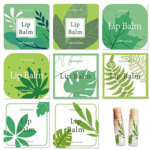 CRASPIRE Lippenbalsam-Etiketten, 80 Stück Selbstgemachte Lippenbalsam-Etiketten, 2 transparente Lippenbalsam-Etiketten Für Tuben, Lippenbalsam-Aufkleber, Etiketten (Blätter-Grün)
