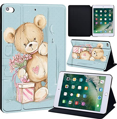 Cartoon Printed FINDING CASE Fit Apple iPad Mini 4/5 Tablet - Printed PU Flip Leather Smart Lightweight Shell Stand Cover Case for iPad Mini 4 Mini 5 (cute bear)