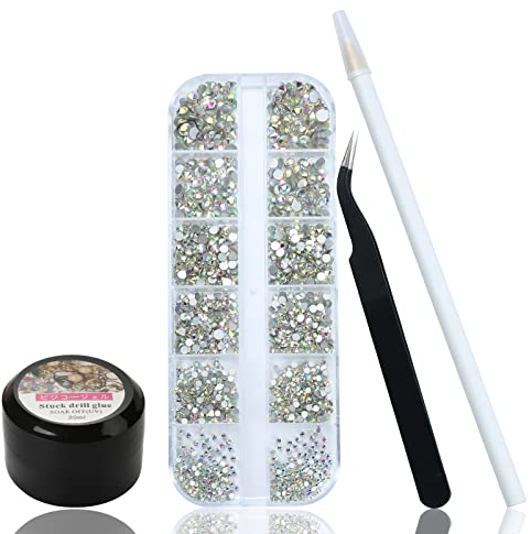 1500 pezzi di strass per unghie con colla – unghie in gel con brillantini a partire da 6 misure – strass per unghie con colla da 20 ml e strass per unghie e pinzette (a partire da )