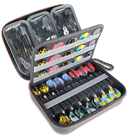USA Gear XL Dart-Etui mit halbharter Schale – Dart-Etui-Set für Dartpfeile (15), Dartspitzen, Dartpfeile, Flights und mehr Dart-Zubehör – Kompatibel mit Metall- und Soft-Dart-Spitzen (Schwarz)