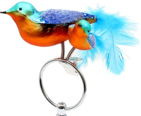 Dekohelden24 Lauschaer Christbaumschmuck - 2 Glasvögel auf einem Clip, naturgetreue Eisvögel mit Schwanzfeder und Glitter - Dekor, Größe ca. 8 cm
