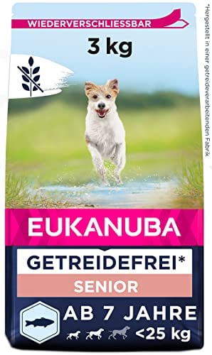 Eukanuba Hundefutter getreidefrei mit Fisch für kleine und mittelgroße Rassen - Trockenfutter für Senior Hunde, 3 kg