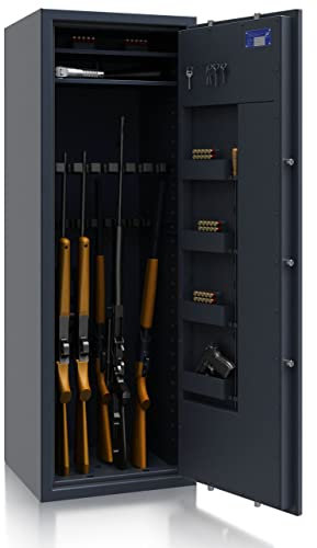 SafeHero Waffenschrank Klasse 0 EN 1143-1 Secureo Hawk 16 XL | Waffenschrank 0 für 16 Langwaffen | Langwaffenschrank mit Elektronikschloss & Notschlüssel | Waffenschrank Langwaffen, Kurzwaffen + Muni.