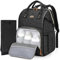 Lekespring Leder Wickelrucksack Wickeltasche Groß mit Wickelunterlage und Kinderwagengurten,Wasserdichter Diaper Bag Babytasche Kliniktasche Baby Diaper Bag, Schwarz-01