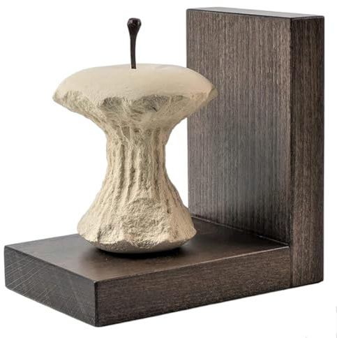 Progetto Arte. Serre-Livres Pomme Mangée. Sculpture en Pierre sur Base en Bois. Produit Fait à la Main. Q027T