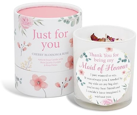 Gifts for Maid of Honour Gift Candle That Makes a Thoughtful Gift for Maid of Honour Wedding Gifts SOYA Candle with Rose Quartz and Rose Petals