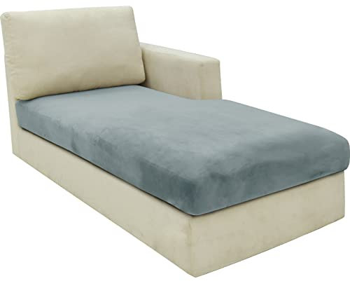 CHELZEN Samt Sofa Sitzkissenbezug, Hochelastischer Sitzbezug, Stretch Sofasitzbezug Schonbezug Schutz Sofabezug L-förmiger Ecksofas für Wohnzimmer (Chaiselongue, Staubiges Blau)