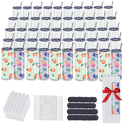MICLAXYS Sublimationsbecher, 590 ml, dünn, gerade, Edelstahl, Sublimationsbecher, einzeln in Geschenkverpackung, isolierter Becher, Sublimation, 50 Stück