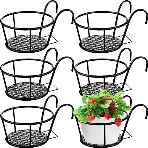 Dandat 6 Stück 21,6 cm Eisen-Metallgeländer, Blumentopf, Hängeländer, Pflanzkörbe, Treppengeländer, Pflanzenhalter für Terrasse, Balkon, Outdoor-Pflanzen (schwarz)