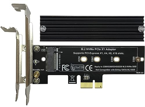 Bejavr Adaptador M.2 PCIe NVMe X1 con disipador de calor de aluminio, compatible con ranura PCIe 3.0 4.0 X1 X4 X8 X16.