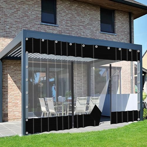 KGUDYS Transparent Waterproof Curtains - With Zips,All Weather Resistant Pvc Tarpaulin,Outdoor Pergola Patio Porch Gazebo Clear Side Panel Cover,With Metal Grommets,Customizable,LxW-5x2m/16x6.6ft