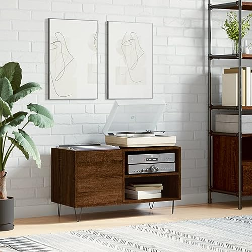prissent Meuble porte-disques 85 x 38 x 48 cm, multicouche, bibliothèque, bois, porte-disques, vinyle, étagère étroite, meuble TV, meuble TV, meuble CD, étagère en bois chêne marron