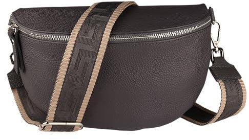 MIRROSI® Bauchtasche Damen, Echtleder, Made in Italy, Umhängetasche, Brusttasche, Crossbody Bag (1 Tasche & 2 Gurte) (Dunkelgrau (UNI Dunkelgrau), Große Tasche (28x18x9cm))