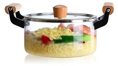 2.5L/3.5L/4.5L Clear Glass Pot for Cooking on Stove, Big Glass Cooking Pot with Wooden Handle, Large Glass Simmer Pot for Stove Potpourri, Glass Frying Pot with Clear Lid for Boiling Pot (2.5L)