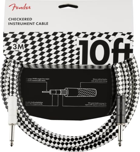 Fender Professional Series Instrumentenkabel, Gitarrenkabel, Gitarrenzubehör, gerade/gerade, Schachbrett, 3,0 m