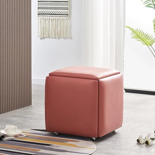 ZYJIX 5 In 1 Nesting Ottoman Cube Chair, Stapelbare Hocker, Kleine Quadratische Fußstützenhocker Aus Kunstleder, Fußhocker Mit Rollen Für Wohnzimmer, Esszimmer(Size:45 * 45 * 45CM,Color:D)