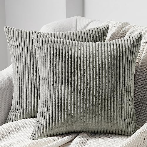 Topfinel Kissenbezug 35x35 grau Kordsamt 2er Set gestreiftes Muster Kissenbezüge Kissenhülle Dekokissen Sofakissen Couchkissen Dekokissen Zierkissenbezug Deko Kissenhüllen Wohnzimmer