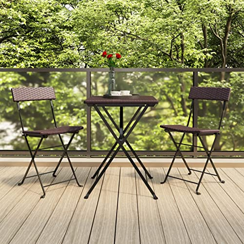 ARKEM Bistrostühle 2 STK. Klappbar Braun Poly Rattan und Stahl Gartenstuhl Klappbar Balkonstuhl Klappsessel GartenstüHle