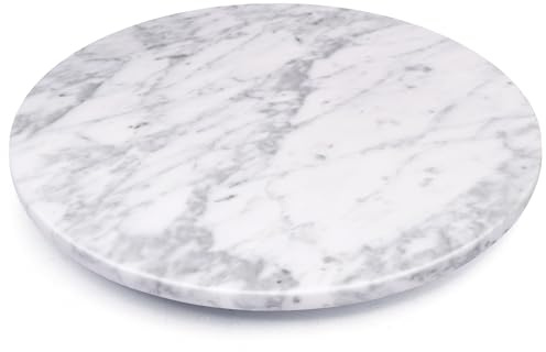 Marble Lazy Susan, 30,5 cm Kuchen-Drehteller zum Dekorieren, natürlicher Marmor-Kuchenständer, Drehteller, Backzubehör zum Präsentieren von Cupcakes, Käse, Keksen (weiß mit grauem Ton)