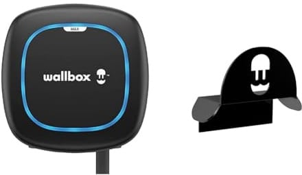 Wallbox Pulsar Max Caricatore per Veicoli Elettrici, Potenza di Carico Fino a 22 kW & Portacavi Nero per Cavi EV
