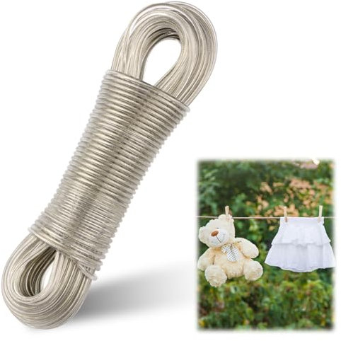 Cuerda Tendedero Exterior, 30m Cuerda para Tender Ropa Exterior, Fuerte 4mm Dia Cordel Tender Ropa, Resistente a la corrosión y al Agua, Carga de 120KG para jardín Verde (Beige)