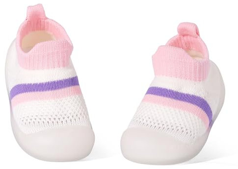 LACOFIA Chaussons Chaussettes Bébé Garçons Filles Chaussures Premier Pas Bébé Chaussettes Doux Respirant avec Semelle Souple Antidérapante en Caoutchouc pour Bébé Rose 12-18 mois