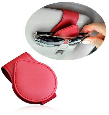 GTLM Magnetischer Brillenhalter für Auto,PU Leder Sonnenbrillenhalter Auto Aufbewahrung Brillen Tickets Karten & Hält Auto Ordentlich,Universal Auto Zubehör Innenraum Frauen (Rot)