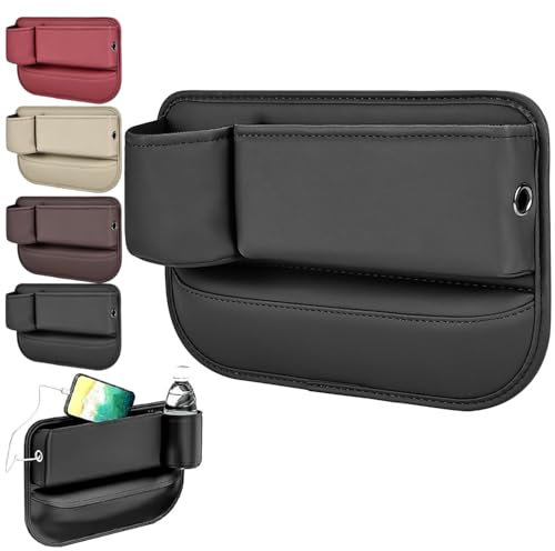 Car Leather Cup Holder Gap Bag, Car Seat Gap Storage Box, PU Leather Car Organiser, Car Organizer Front Seat with Cup Holder & USB Hole, for Mobile Phones, Cards, Keys, Sunglasses