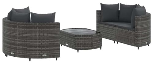 vidaXL Garten Sofa Garnitur 5-TLG., Gartenmöbel Set mit Kissen, Sitzgruppe für Garten Terrasse, Lounge Sitzgarnitur Modular, Grau Poly Rattan