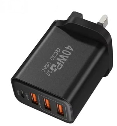 USB C Plug, 40W 4-Port Multi USB Plug Charger, Fast Charger Plug Wall Charger, Multi USB Plug UK Type C Charging Plug Compatible with iPhone 15 Pro Max 14 13 12 11 XS XR 8 7, universal