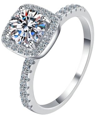 Musihy 14K White Gold Promise Ring for Women, 1ct Round Lab Grown Diamond, Size P 1/2