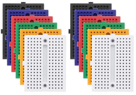 PATIKIL 12pcs Mini Breadboard, Solderless Breadboard Small Breadboard 170 Tie Points Prototype PCB Bread Board Electronics Kit Self Adhesive Plates, SYB-170, 6 Color