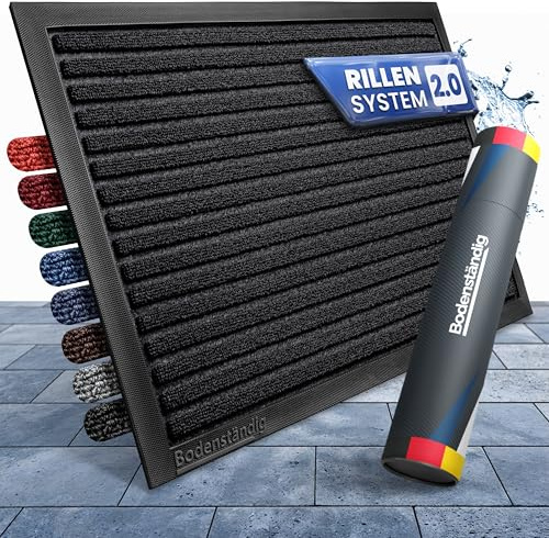 Bodenständig® Fußmatte außen - rutschfest & saugstark - Fußabtreter Schwarz | Rillensystem 2.0 - Fussmatte aussen 90x150cm - perfekte Größe für die Haustür - Ideal für innen und überdachte Außenbereiche